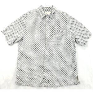 Vintage Silk Circa 1969 Shirt Mens Medium White Blue Geometric Classic Button-Up